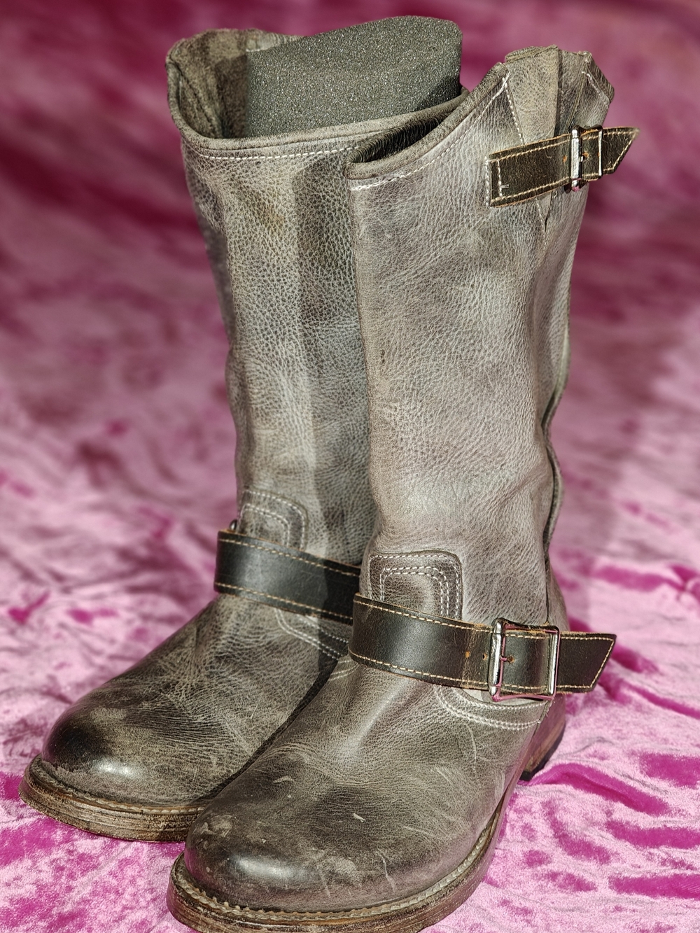 Freebird Crosby Distressed Gray Leather Biker Boots